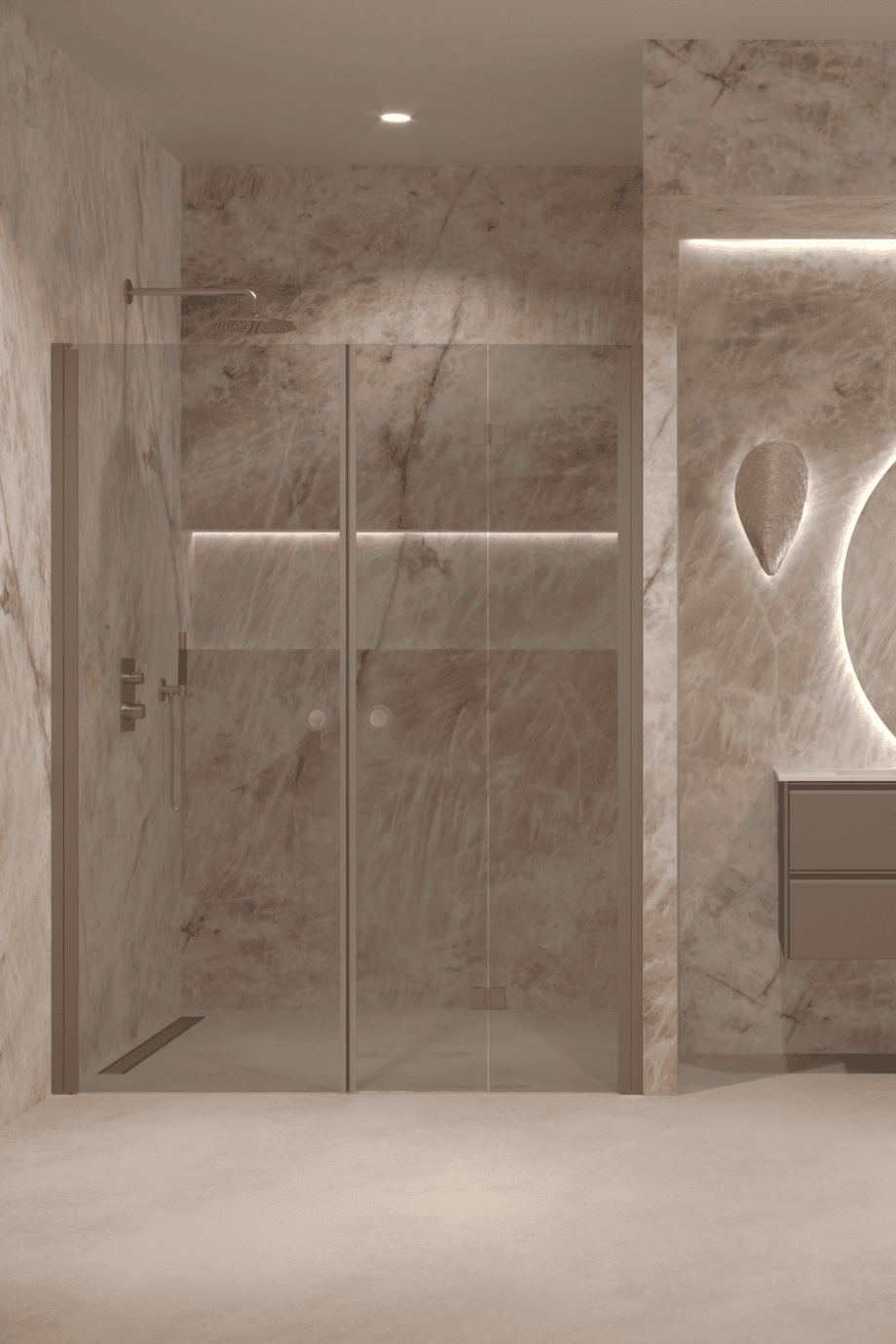 Alcove shower screen Hietakari Forma 322, Mocha frame, grey tinted glass Alcove shower screen Hietakari Forma 322, Mocha frame, grey tinted glass