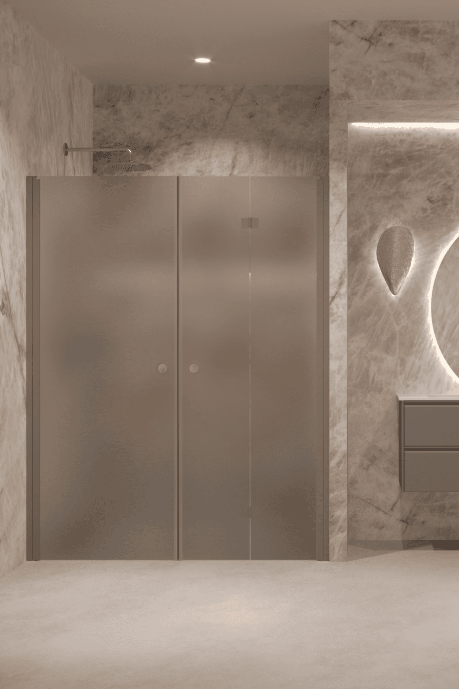Alcove shower screen Hietakari Forma 322, Mocha frame, grey satin glass Alcove shower screen Hietakari Forma 322, Mocha frame, grey satin glass