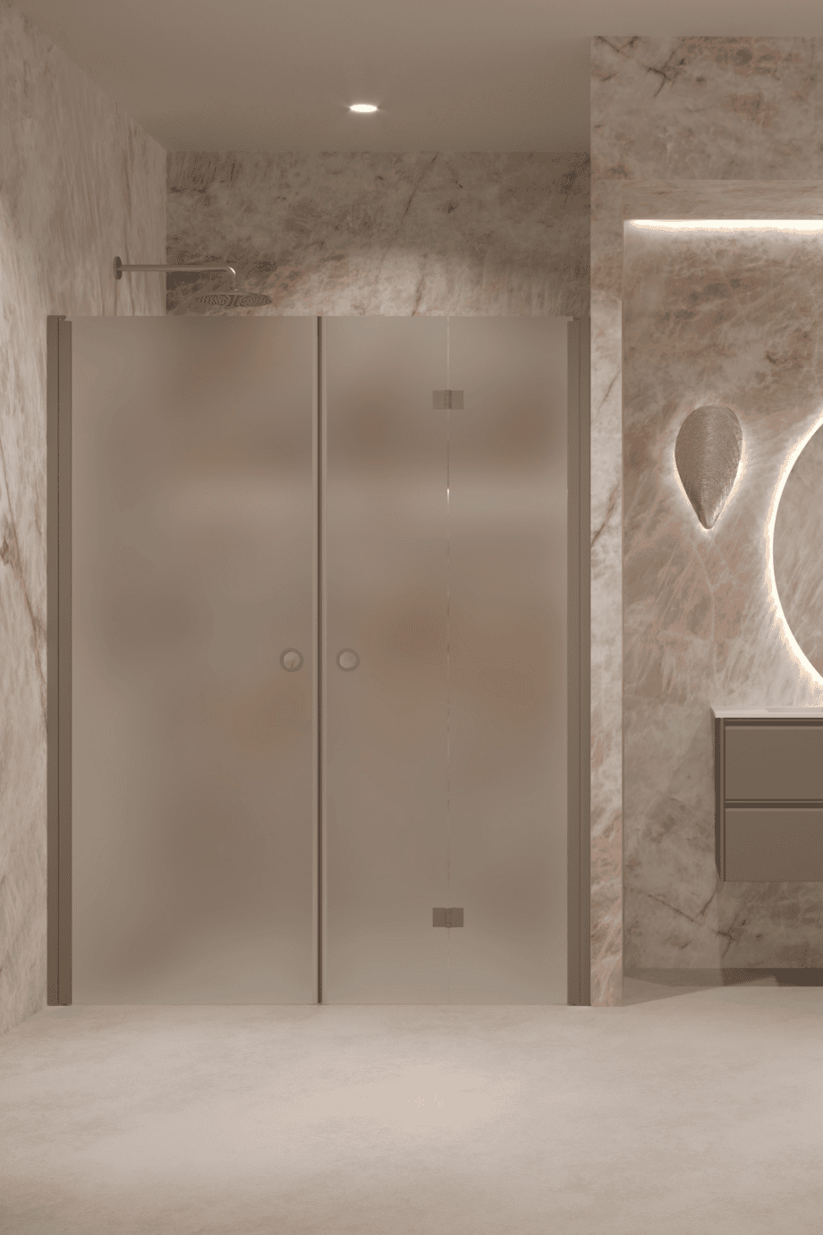 Alcove shower screen Hietakari Forma 322, Mocha frame, satin frosted glass Alcove shower screen Hietakari Forma 322, Mocha frame, satin frosted glass