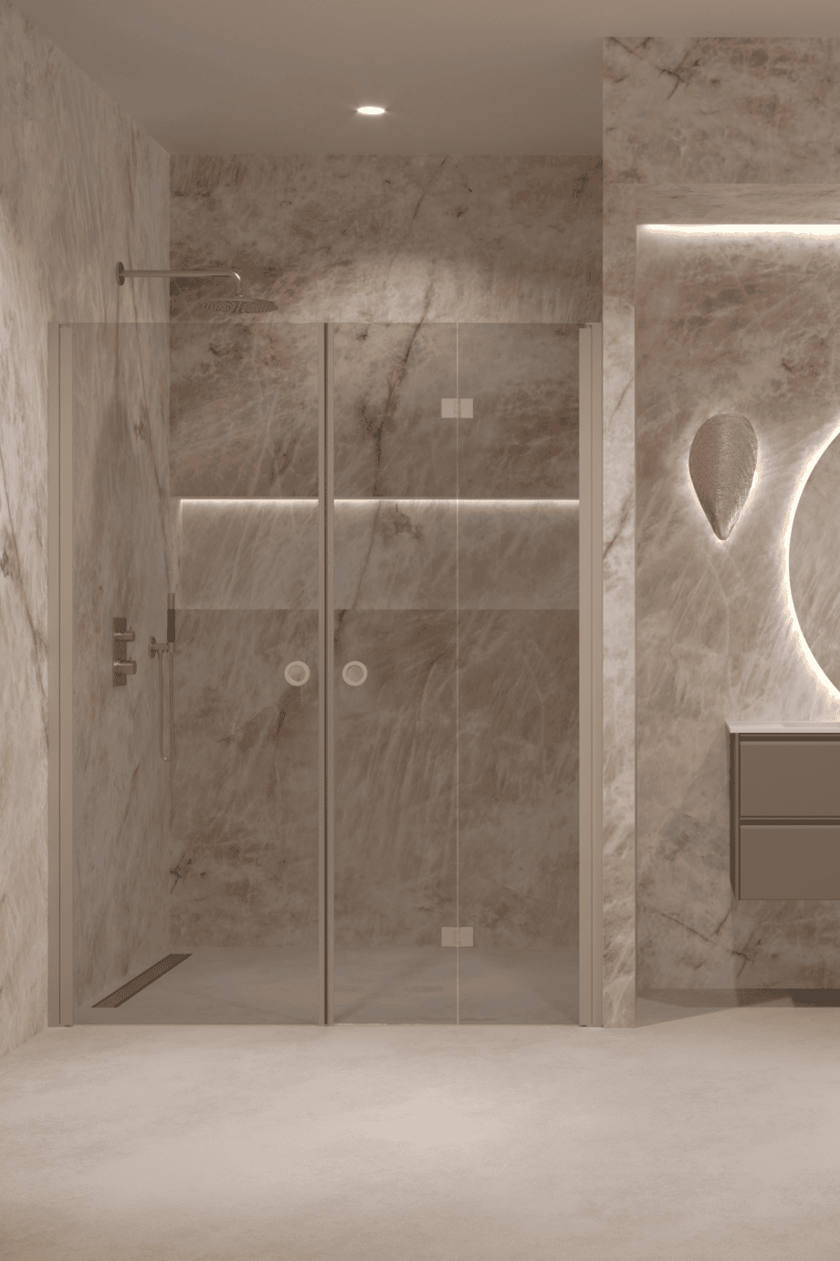 Alcove shower screen Hietakari Forma 322, Sand frame, grey tinted glass Alcove shower screen Hietakari Forma 322, Sand frame, grey tinted glass