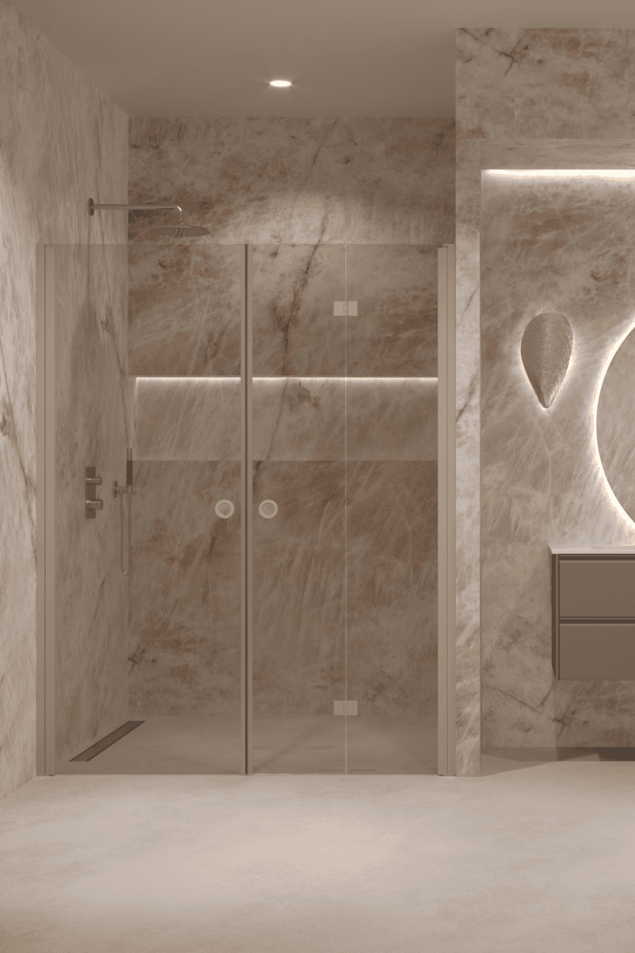 Alcove shower screen Hietakari Forma 322, Sand frame, bronze tinted glass Alcove shower screen Hietakari Forma 322, Sand frame, bronze tinted glass
