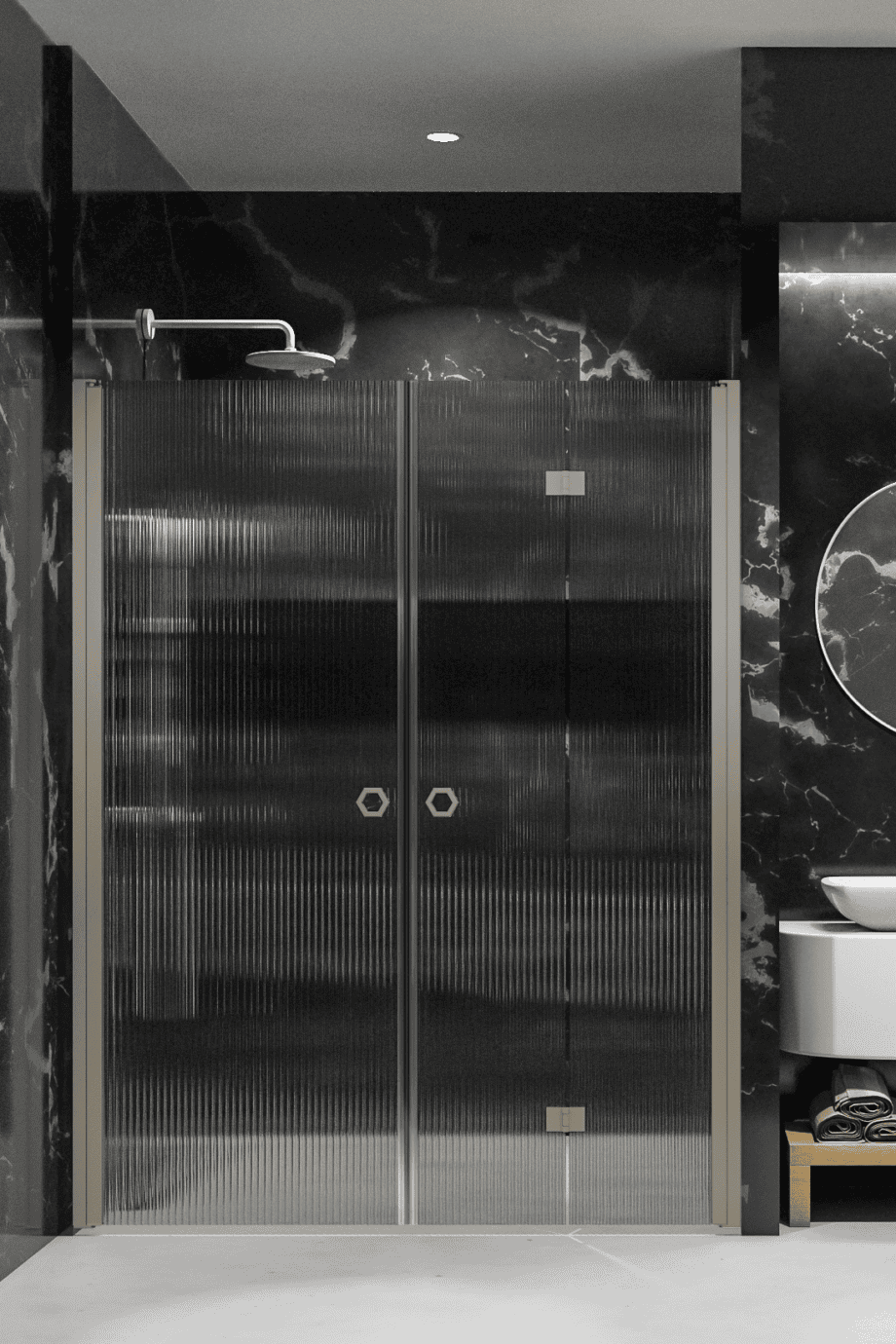 Alcove shower screen Hietakari Forma 322, Sand frame, reeded glass Alcove shower screen Hietakari Forma 322, Sand frame, reeded glass