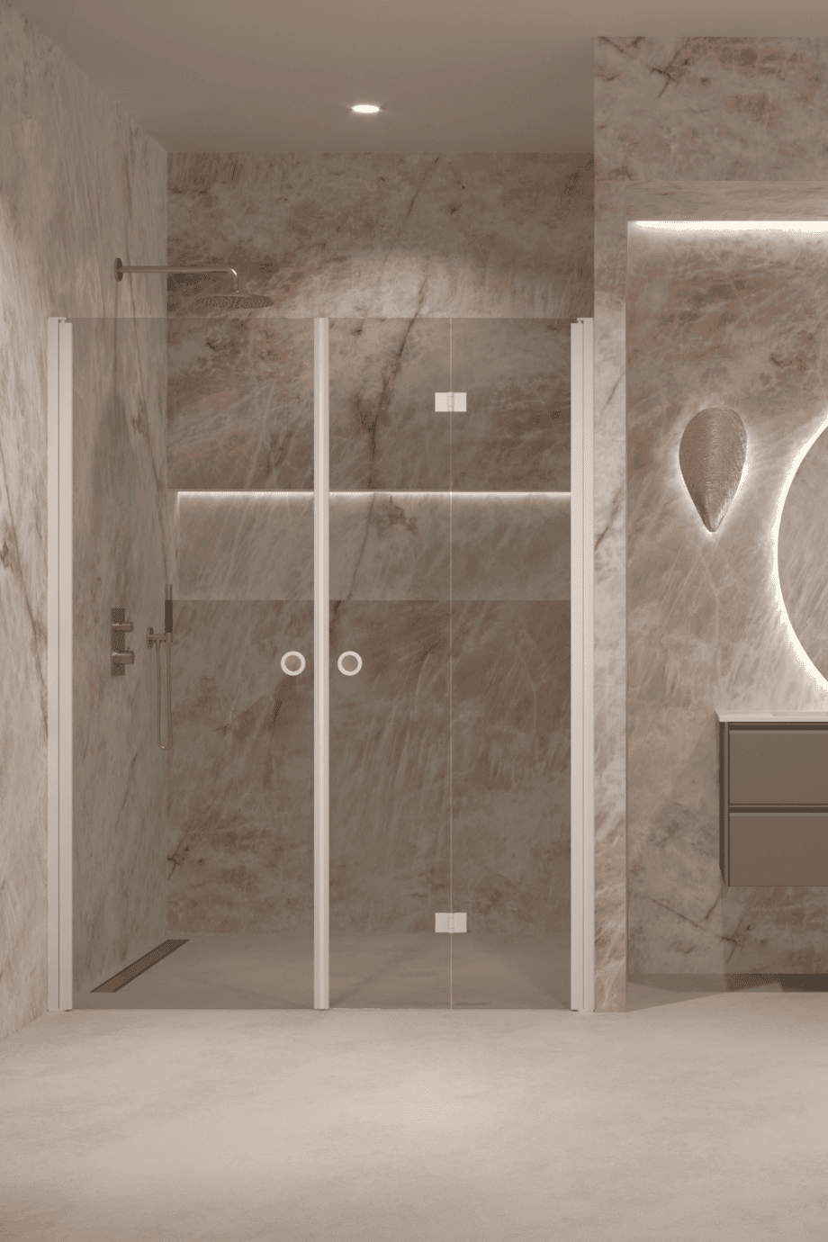 Alcove shower screen Hietakari Forma 322, white frame, grey tinted glass Alcove shower screen Hietakari Forma 322, white frame, grey tinted glass