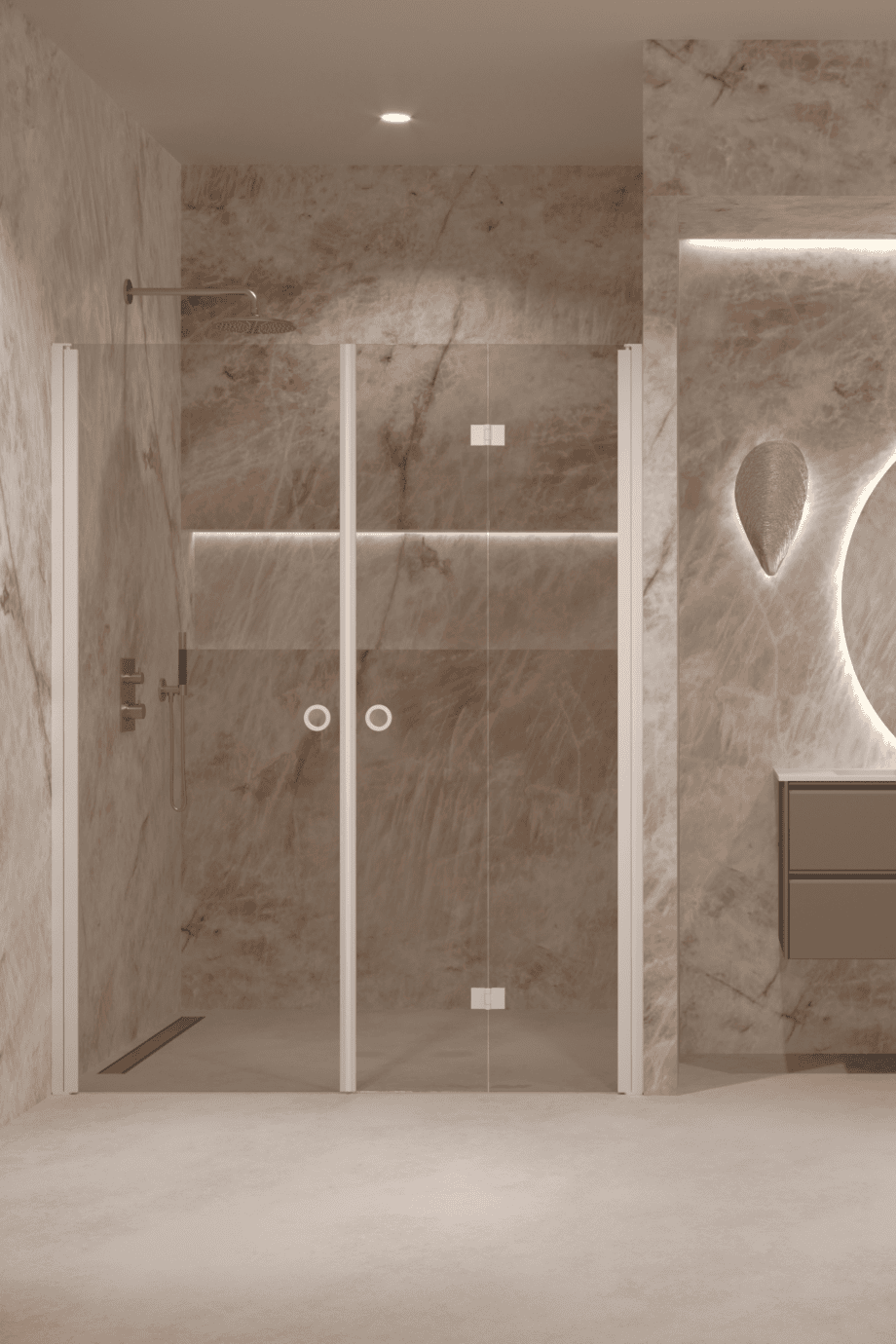 Alcove shower screen Hietakari Forma 322, white frame, bronze tinted glass Alcove shower screen Hietakari Forma 322, white frame, bronze tinted glass