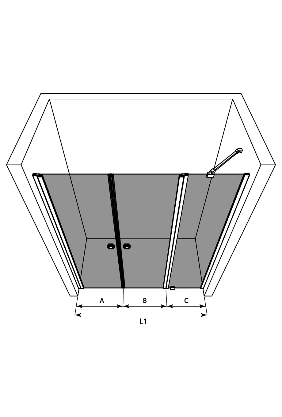 Alcove shower screen Hietakari Forma 323, hinged door + hinged door with fixed part – 3