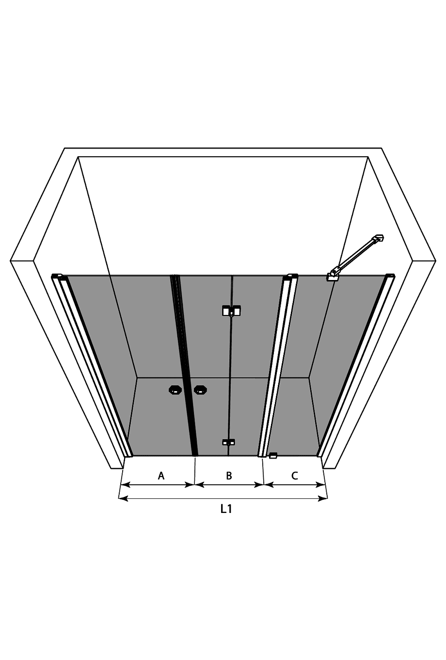 Alcove shower screen Hietakari Forma 324, hinged door + folding door with fixed part – 3