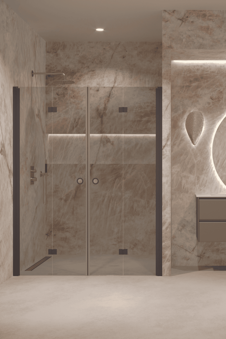 Alcove shower screen Hietakari Forma 325, Cocoa frame, grey tinted glass Alcove shower screen Hietakari Forma 325, Cocoa frame, grey tinted glass