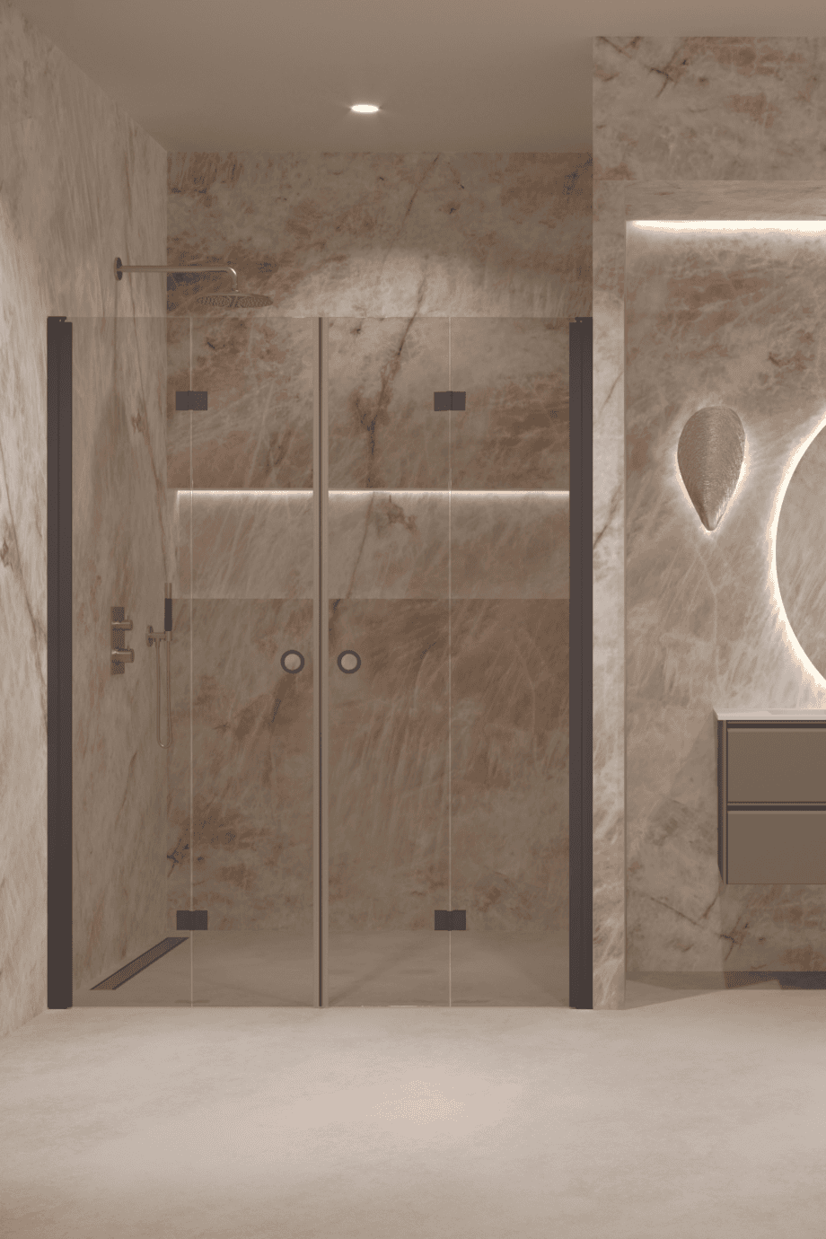 Alcove shower screen Hietakari Forma 325, Cocoa frame, bronze tinted glass Alcove shower screen Hietakari Forma 325, Cocoa frame, bronze tinted glass