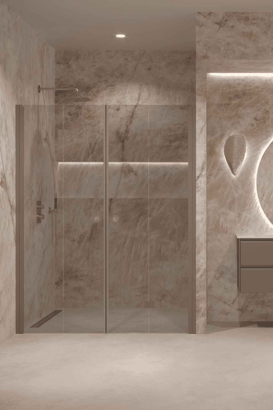 Alcove shower screen Hietakari Forma 325, Mocha frame, grey tinted glass Alcove shower screen Hietakari Forma 325, Mocha frame, grey tinted glass