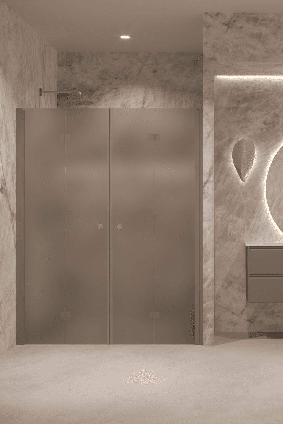 Alcove shower screen Hietakari Forma 325, Mocha frame, grey satin glass Alcove shower screen Hietakari Forma 325, Mocha frame, grey satin glass