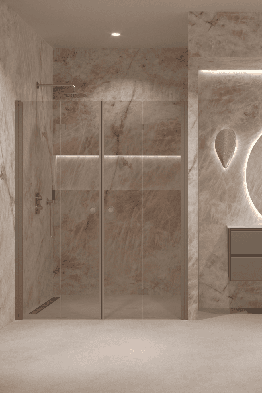 Alcove shower screen Hietakari Forma 325, Mocha frame, bronze tinted glass Alcove shower screen Hietakari Forma 325, Mocha frame, bronze tinted glass