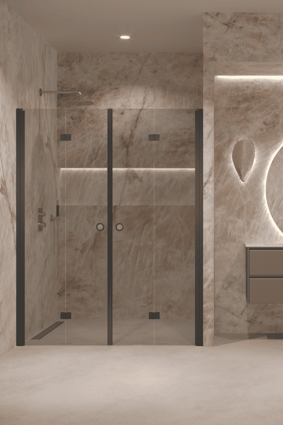 Alcove shower screen Hietakari Forma 325, black frame, grey tinted glass Alcove shower screen Hietakari Forma 325, black frame, grey tinted glass