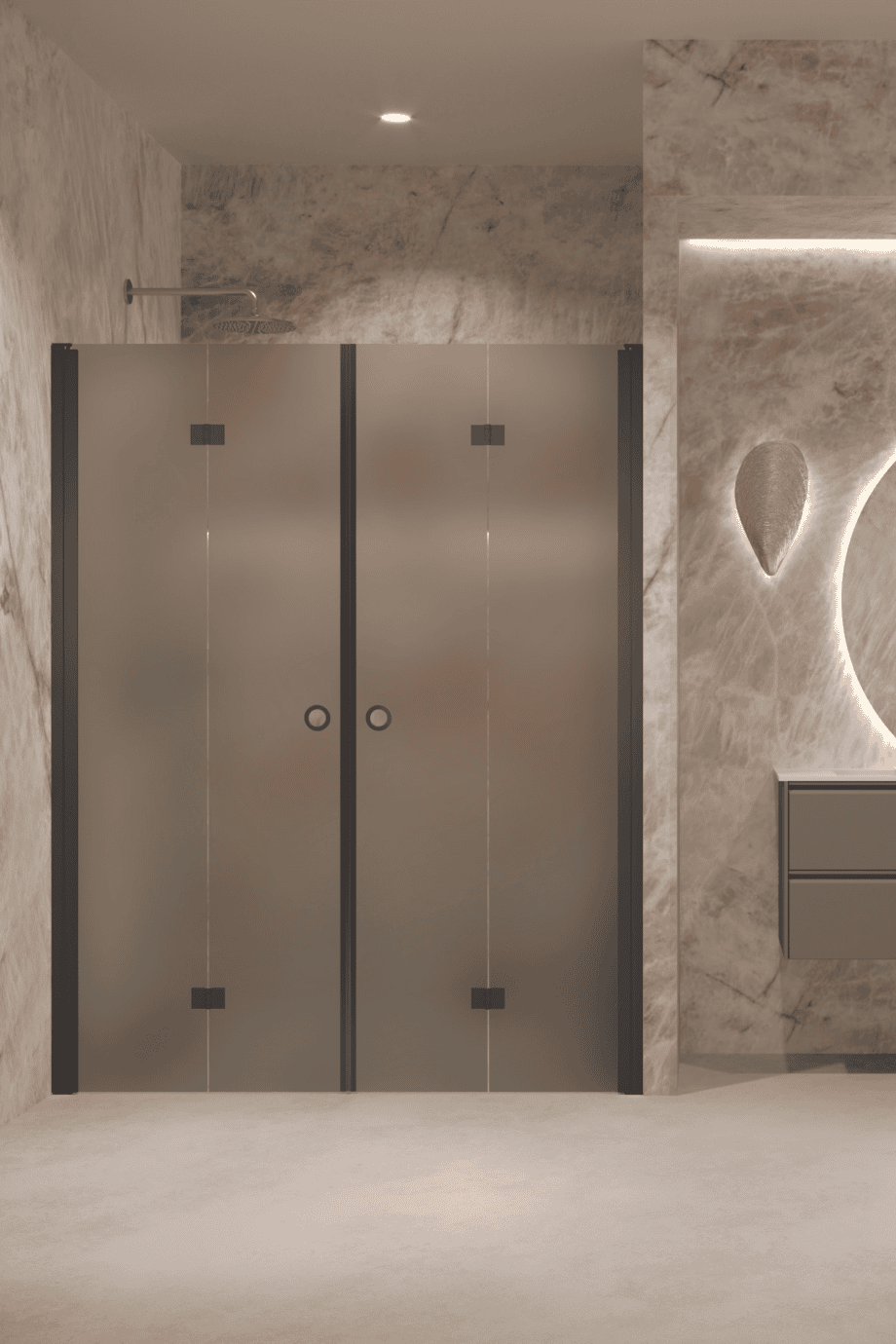 Alcove shower screen Hietakari Forma 325, black frame, grey satin glass Alcove shower screen Hietakari Forma 325, black frame, grey satin glass