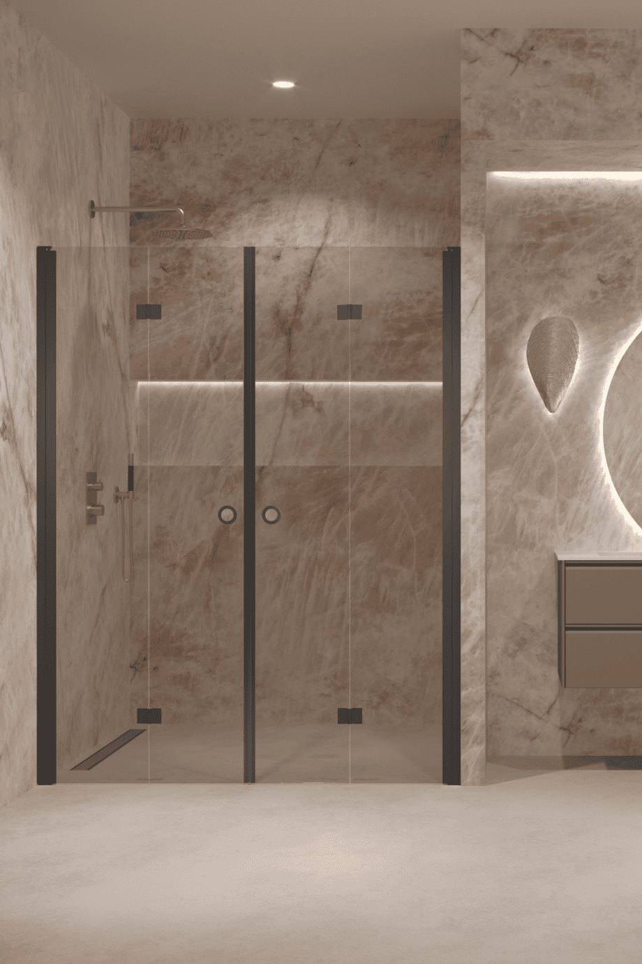 Alcove shower screen Hietakari Forma 325, black frame, bronze tinted glass Alcove shower screen Hietakari Forma 325, black frame, bronze tinted glass
