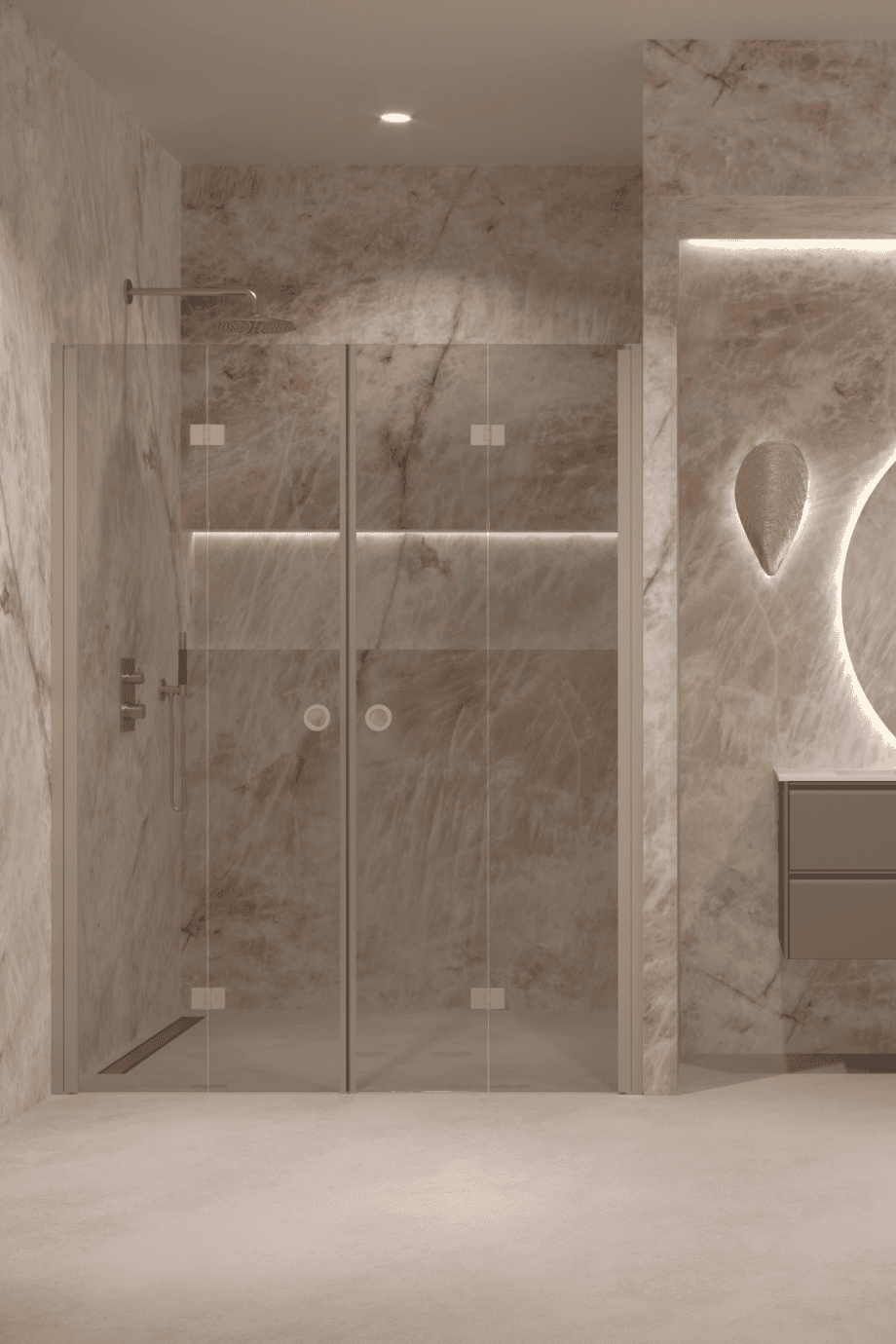 Alcove shower screen Hietakari Forma 325, Sand frame, grey tinted glass Alcove shower screen Hietakari Forma 325, Sand frame, grey tinted glass