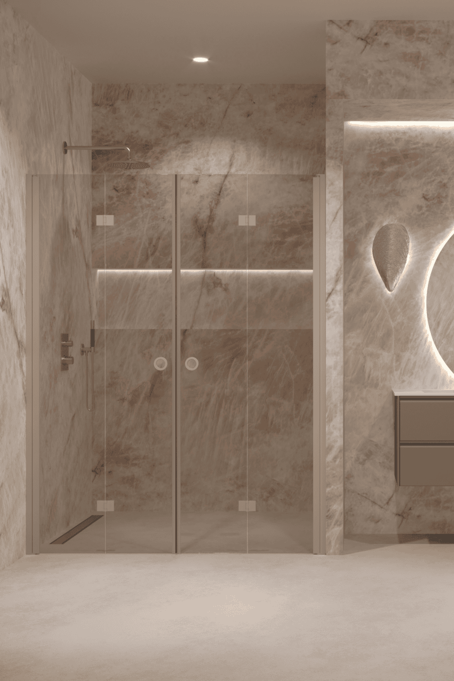 Alcove shower screen Hietakari Forma 325, Sand frame, bronze tinted glass Alcove shower screen Hietakari Forma 325, Sand frame, bronze tinted glass