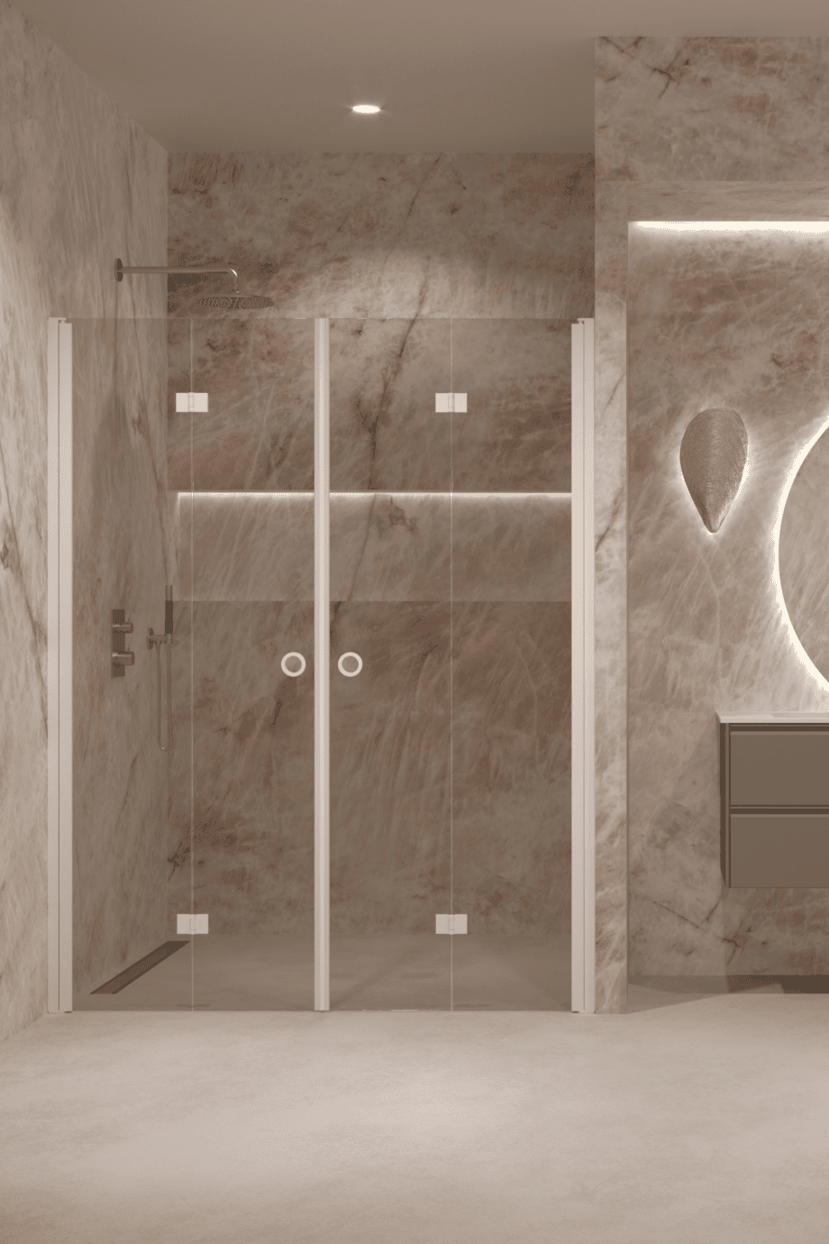 Alcove shower screen Hietakari Forma 325, white frame, bronze tinted glass Alcove shower screen Hietakari Forma 325, white frame, bronze tinted glass