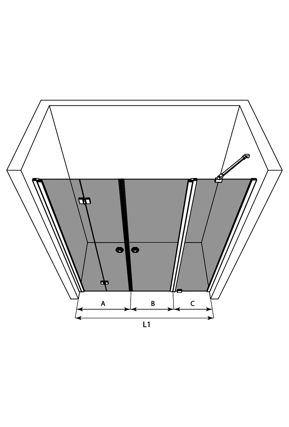 Alcove shower screen Hietakari Forma 326 – 3D drawing Alcove shower screen Hietakari Forma 326 – 3D drawing
