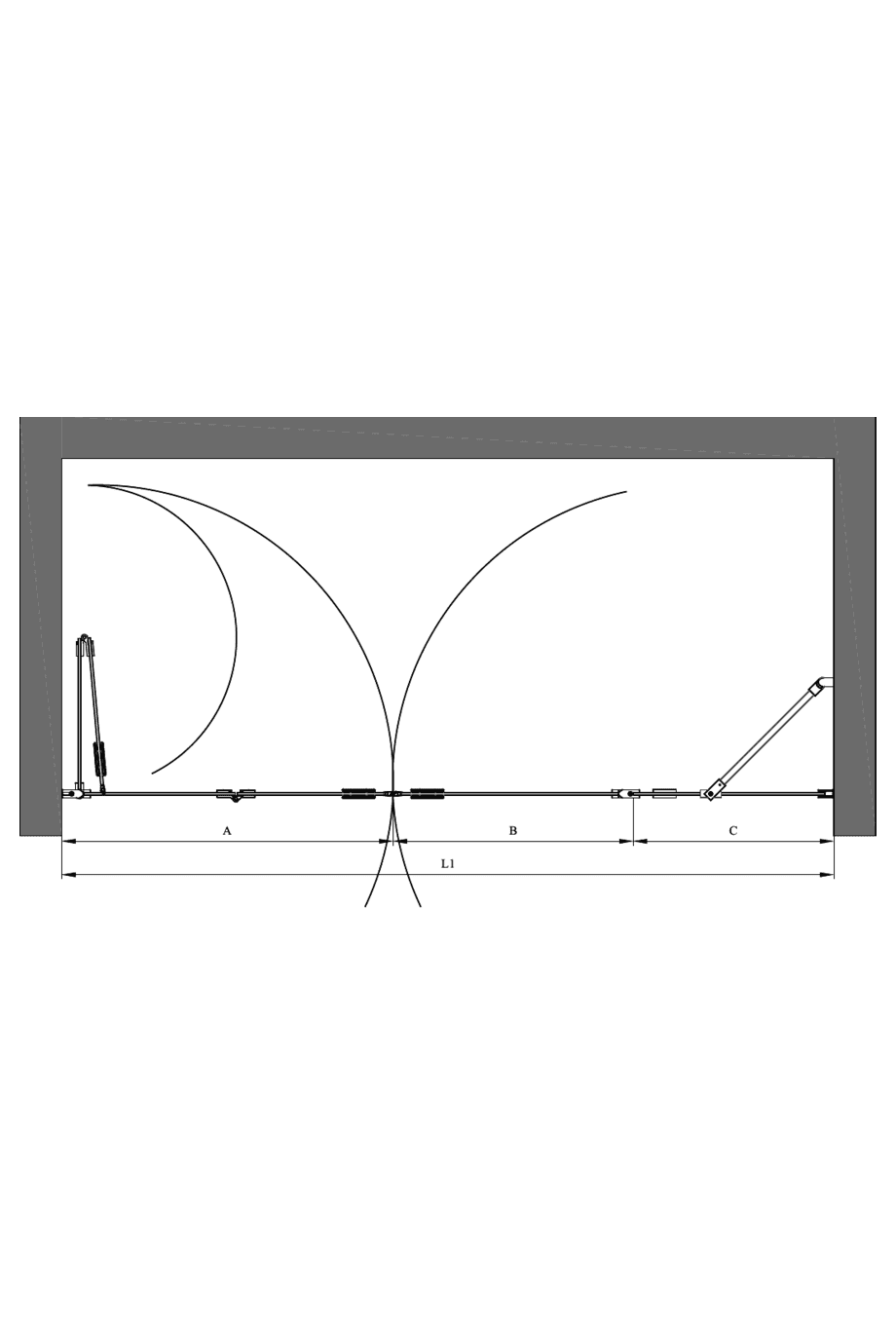 Alcove shower screen Hietakari Forma 326 – dimension drawing Alcove shower screen Hietakari Forma 326 – dimension drawing