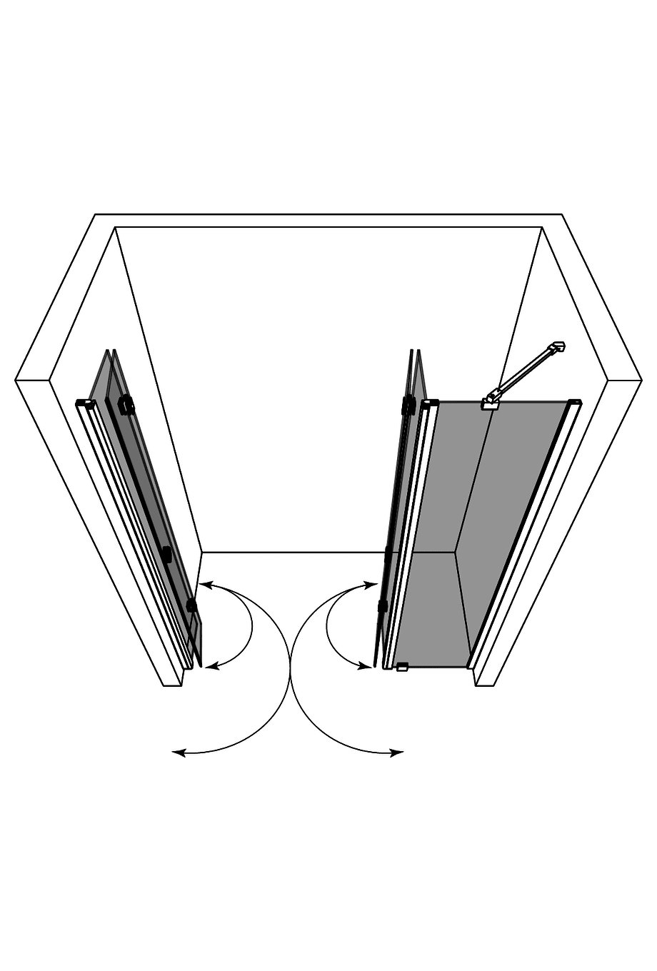 Alcove shower screen Hietakari Forma 327 – 3D drawing 2 Alcove shower screen Hietakari Forma 327 – 3D drawing 2