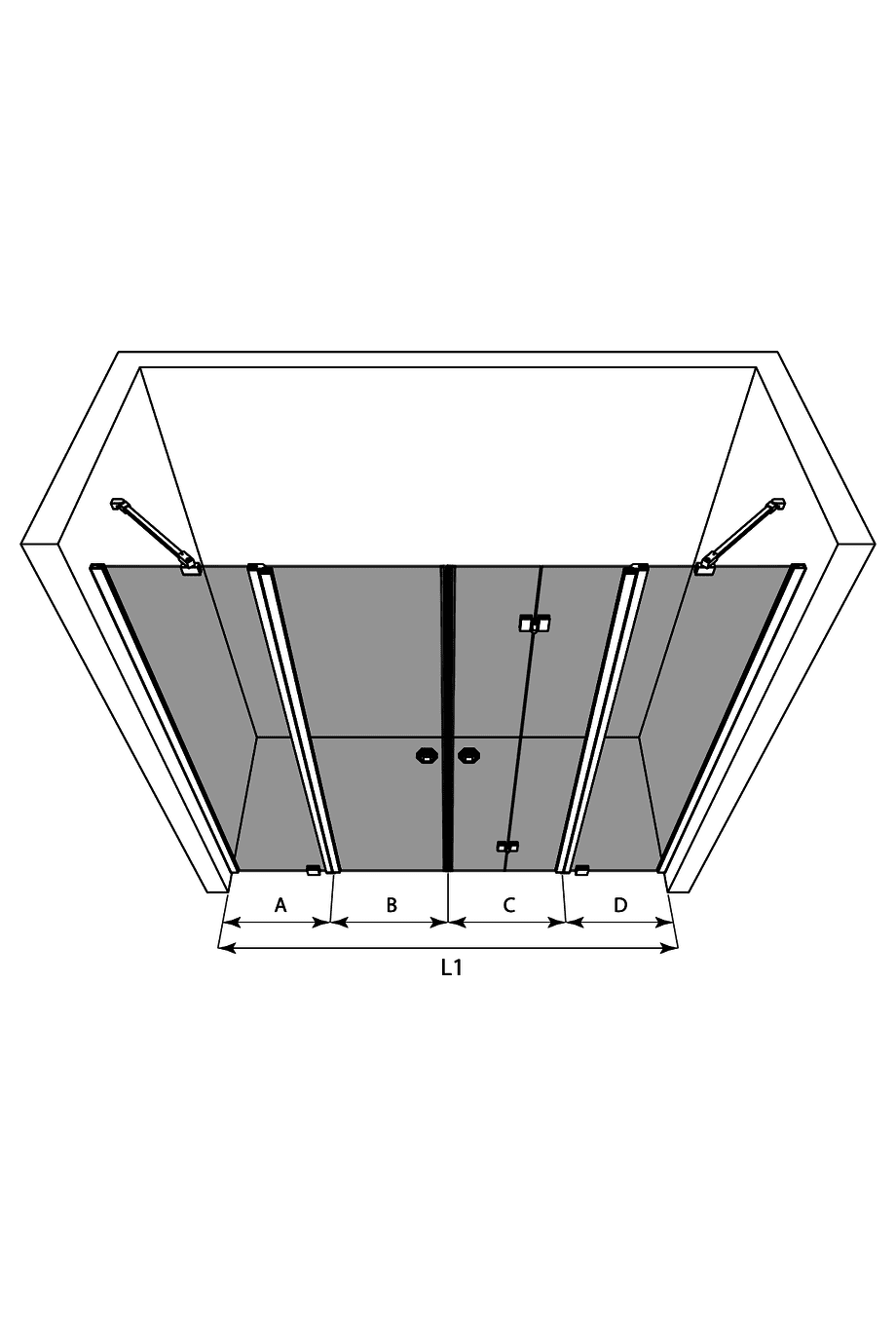 Alcove shower screen Hietakari Forma 329, hinged door with fixed part + folding door with fixed part – 3