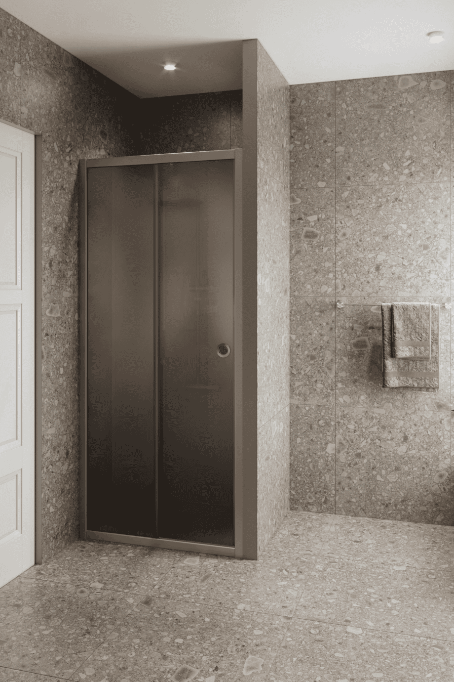 Alcove shower screen Hietakari Forma 462, aluminium frame, grey satin glass Alcove shower screen Hietakari Forma 462, aluminium frame, grey satin glass