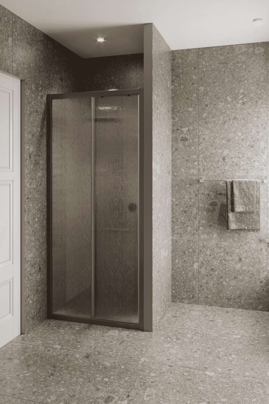 Alcove shower screen Hietakari Forma 462, Mocha frame, Chinchilla patterned glass Alcove shower screen Hietakari Forma 462, Mocha frame, Chinchilla patterned glass
