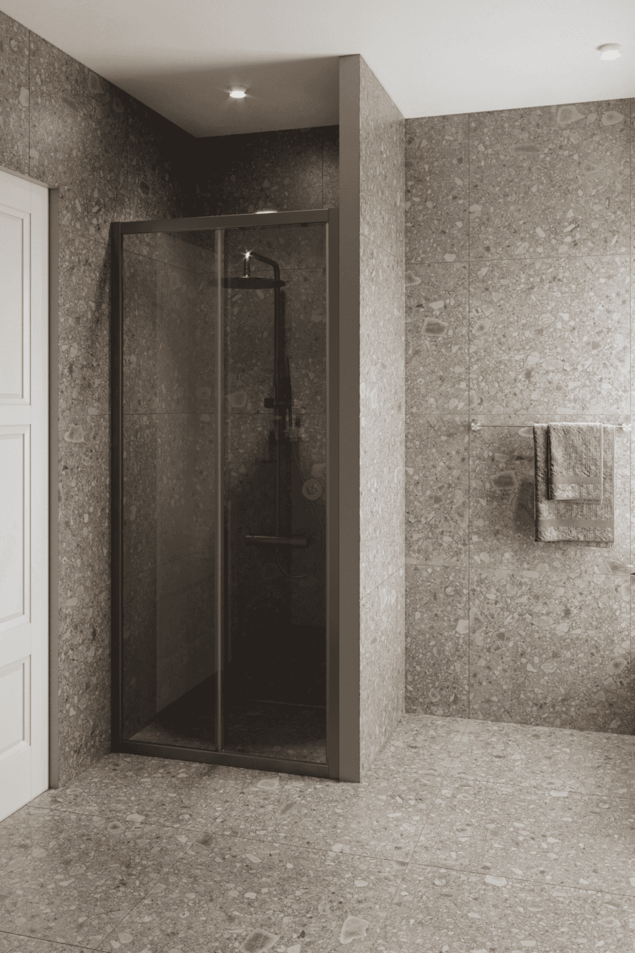 Alcove shower screen Hietakari Forma 462, Mocha frame, grey tinted glass Alcove shower screen Hietakari Forma 462, Mocha frame, grey tinted glass