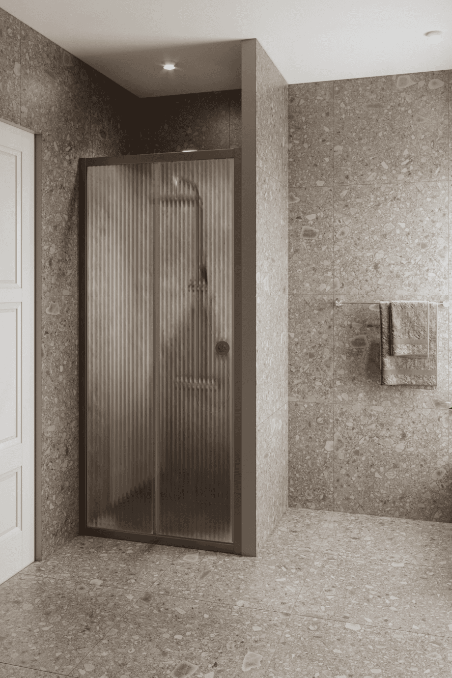 Alcove shower screen Hietakari Forma 462, Mocha frame, reeded glass Alcove shower screen Hietakari Forma 462, Mocha frame, reeded glass
