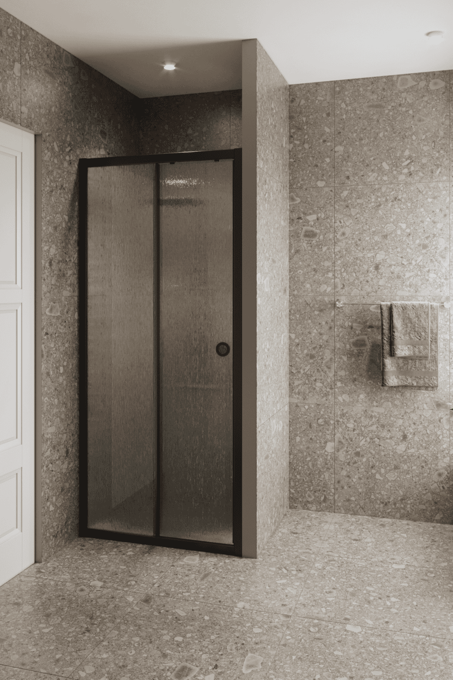 Alcove shower screen Hietakari Forma 462, black frame, Chinchilla patterned glass Alcove shower screen Hietakari Forma 462, black frame, Chinchilla patterned glass
