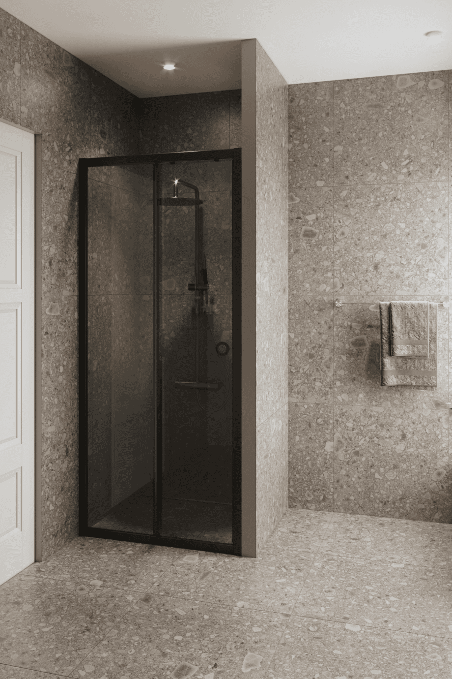 Alcove shower screen Hietakari Forma 462, black frame, grey tinted glass Alcove shower screen Hietakari Forma 462, black frame, grey tinted glass