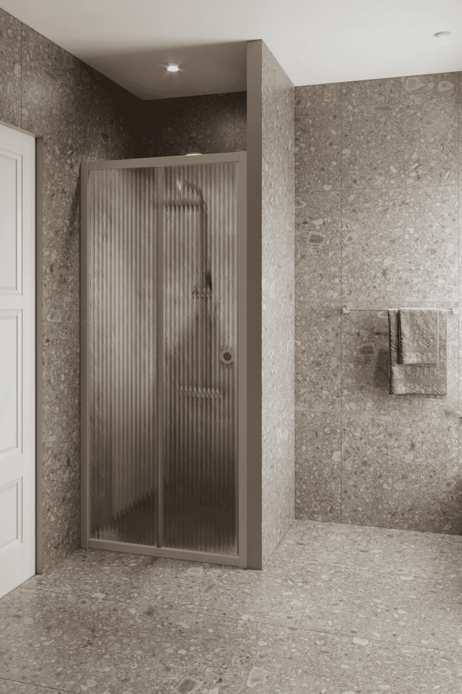 Alcove shower screen Hietakari Forma 462, Sand frame, reeded glass Alcove shower screen Hietakari Forma 462, Sand frame, reeded glass