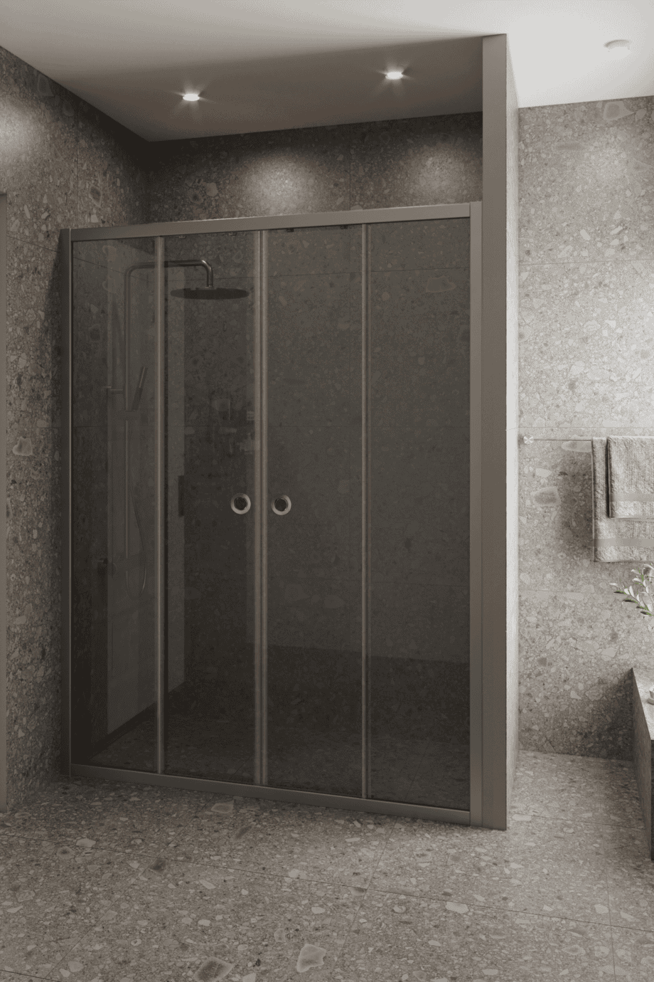 Alcove shower screen Hietakari Forma 464, aluminium frame, grey tinted glass Alcove shower screen Hietakari Forma 464, aluminium frame, grey tinted glass