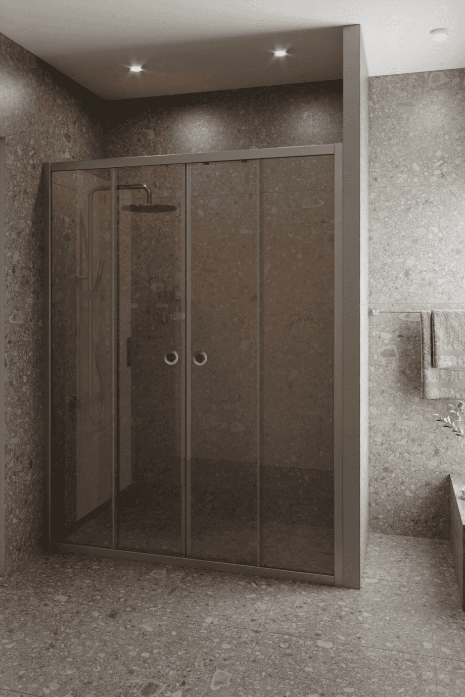 Alcove shower screen Hietakari Forma 464, aluminium frame, bronze tinted glass Alcove shower screen Hietakari Forma 464, aluminium frame, bronze tinted glass