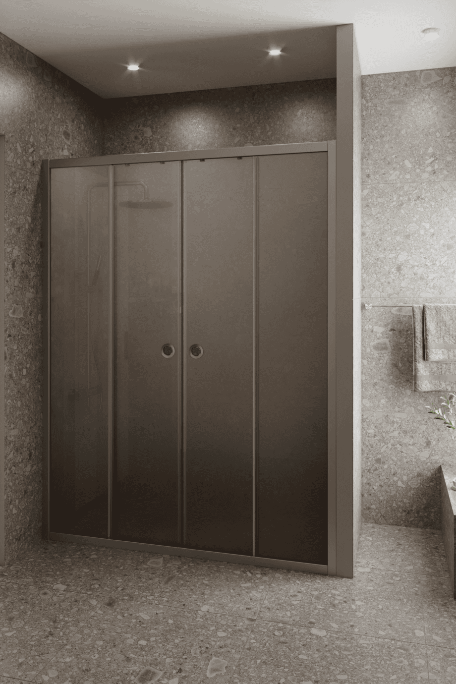 Alcove shower screen Hietakari Forma 464, aluminium frame, brown satin glass Alcove shower screen Hietakari Forma 464, aluminium frame, brown satin glass