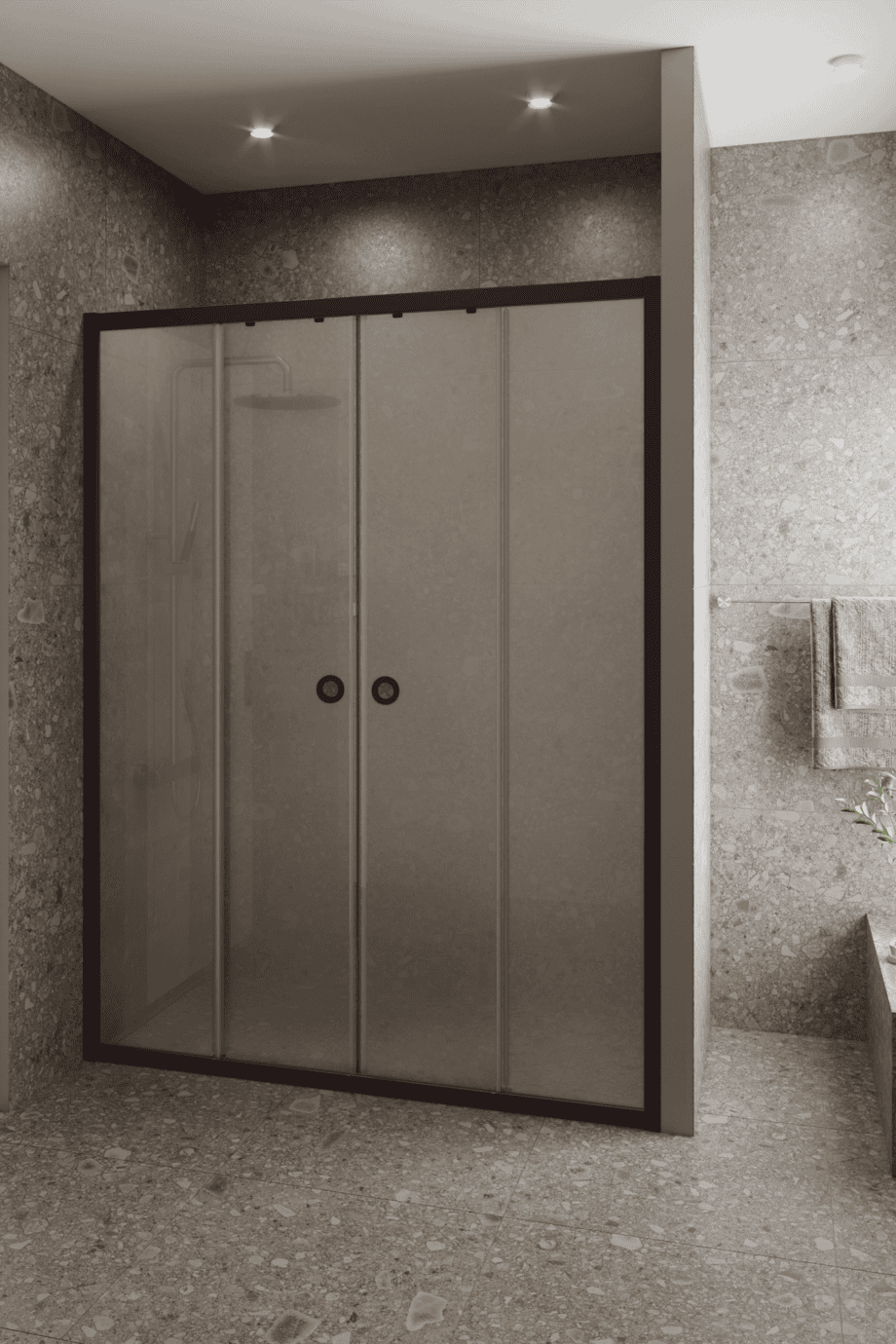 Alcove shower screen Hietakari Forma 464, Cocoa frame, super bright satin glass Alcove shower screen Hietakari Forma 464, Cocoa frame, super bright satin glass