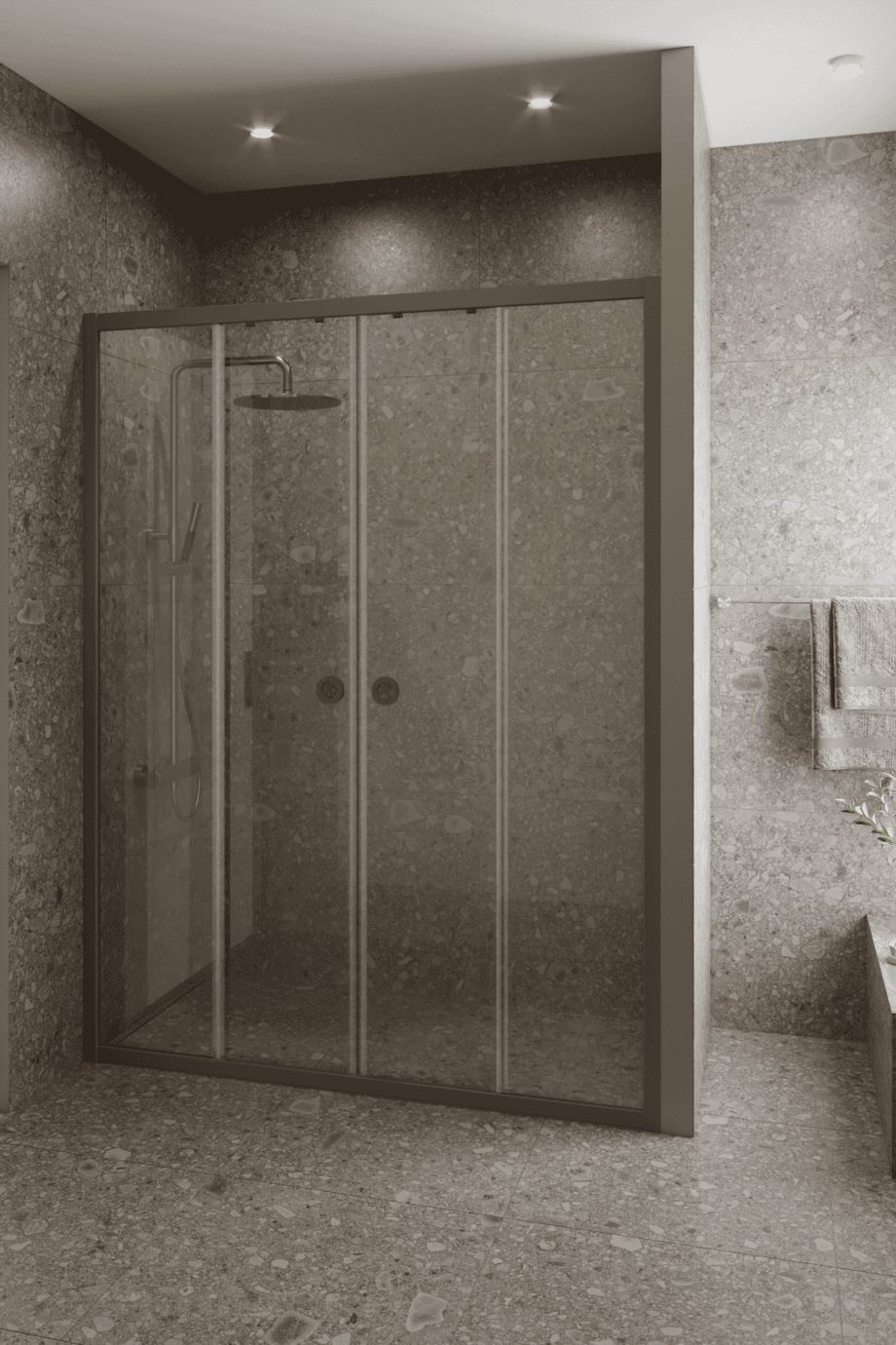Alcove shower screen Hietakari Forma 464, fixed wall + fixed wall + sliding door + sliding door – view 7 Alcove shower screen Hietakari Forma 464, fixed wall + fixed wall + sliding door + sliding door – 7