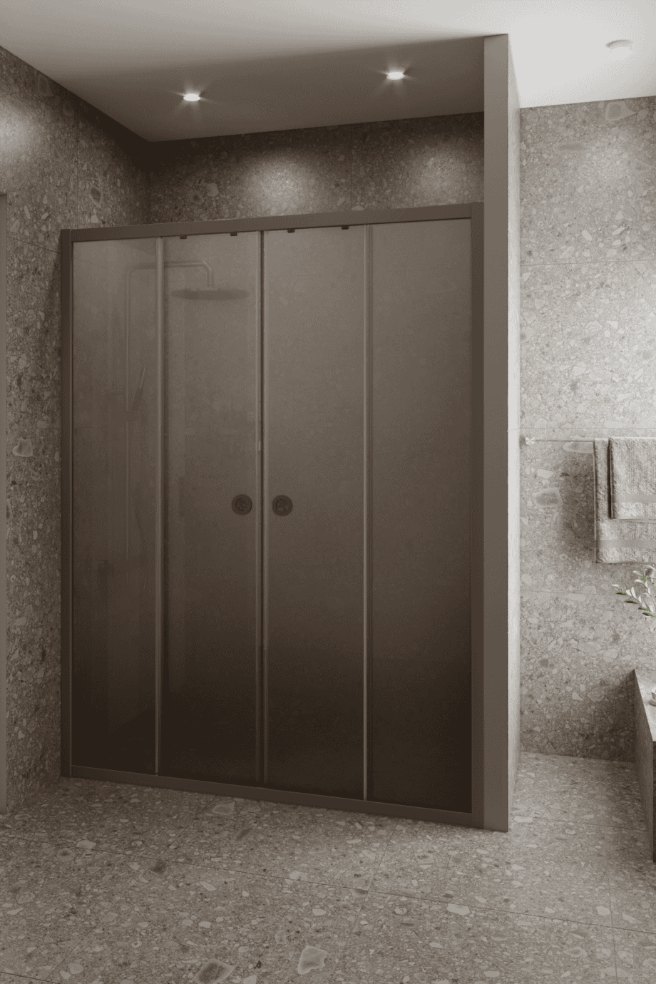 Alcove shower screen Hietakari Forma 464, Mocha frame, brown satin glass Alcove shower screen Hietakari Forma 464, Mocha frame, brown satin glass