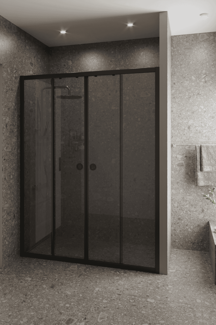 Alcove shower screen Hietakari Forma 464, black frame, grey tinted glass Alcove shower screen Hietakari Forma 464, black frame, grey tinted glass