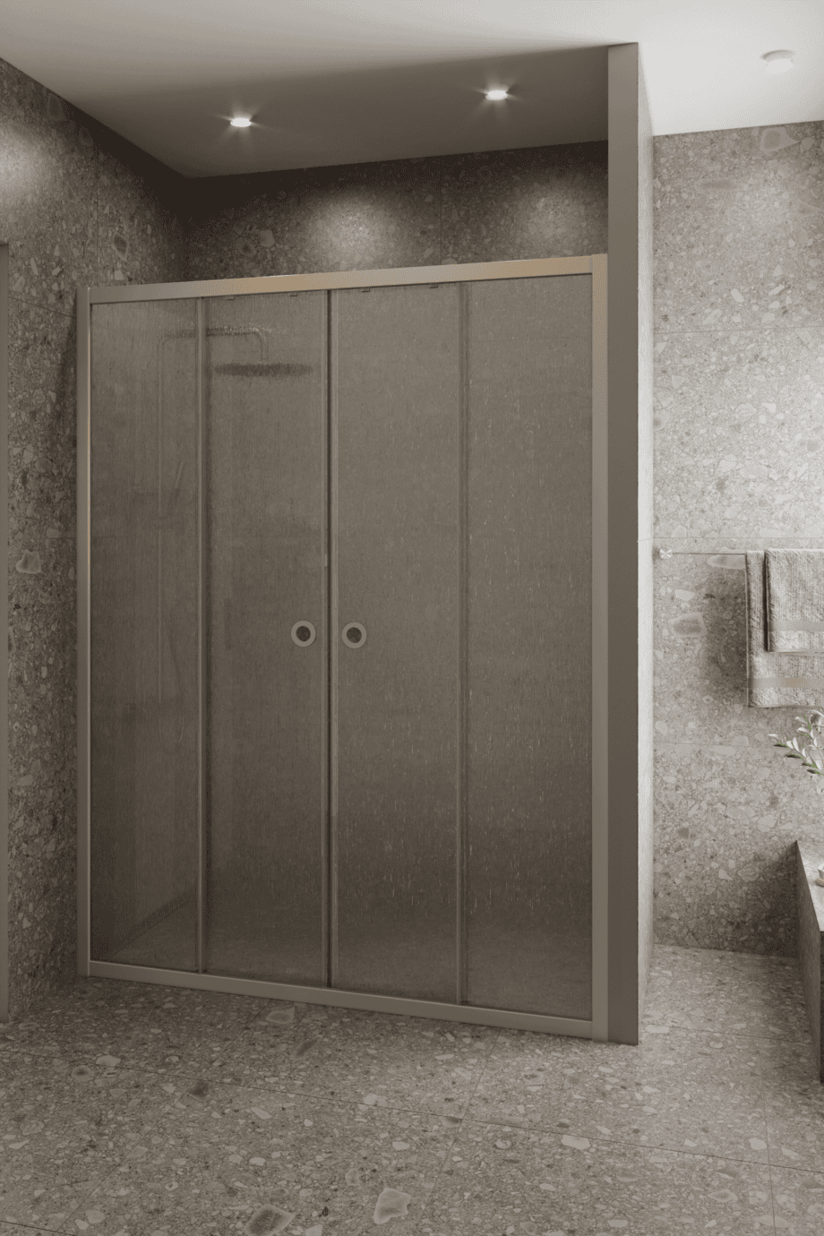 Alcove shower screen Hietakari Forma 464, Sand frame, Chinchilla patterned glass Alcove shower screen Hietakari Forma 464, Sand frame, Chinchilla patterned glass