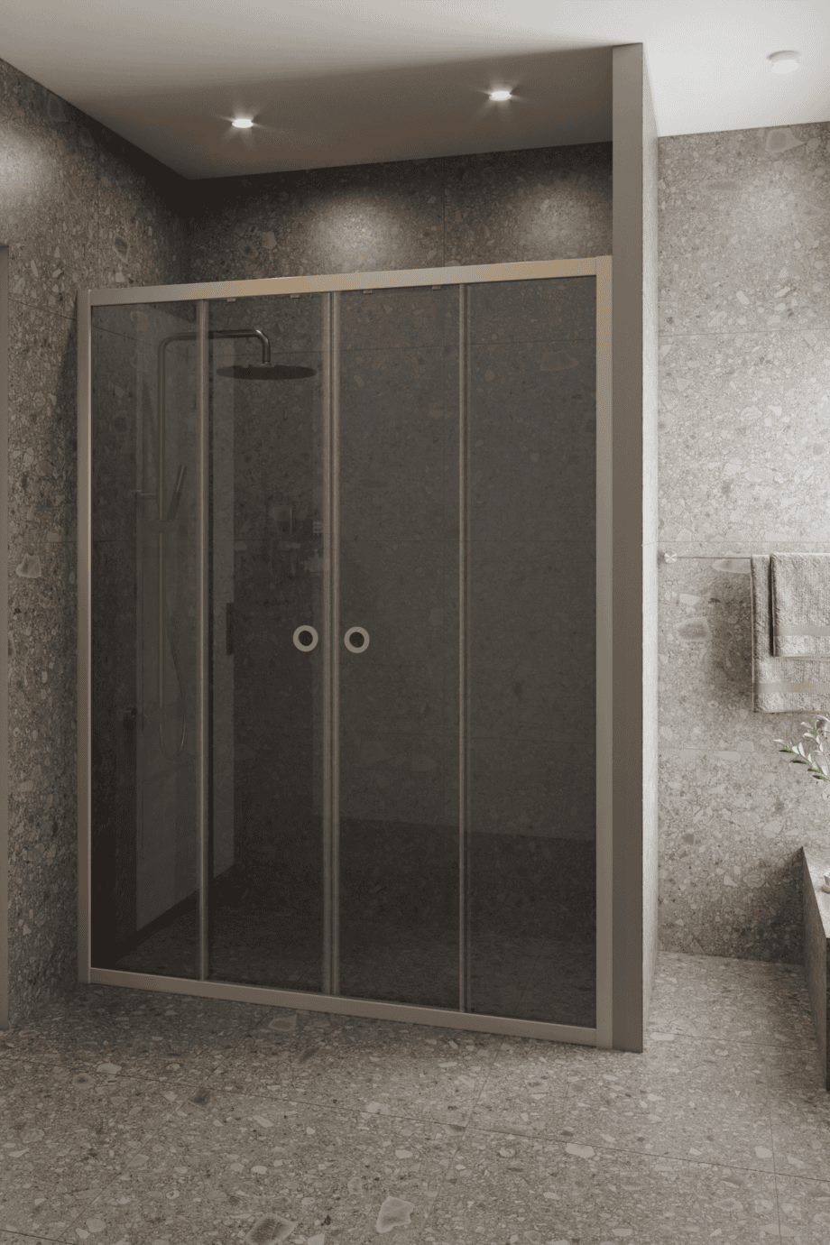 Alcove shower screen Hietakari Forma 464, Sand frame, grey tinted glass Alcove shower screen Hietakari Forma 464, Sand frame, grey tinted glass