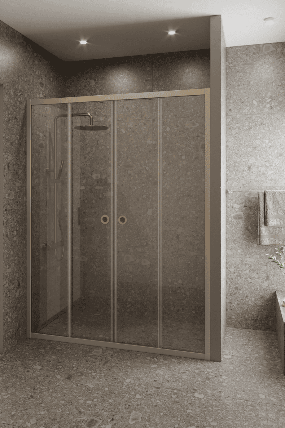 Alcove shower screen Hietakari Forma 464, fixed wall + fixed wall + sliding door + sliding door – view 6 Alcove shower screen Hietakari Forma 464, fixed wall + fixed wall + sliding door + sliding door – 6