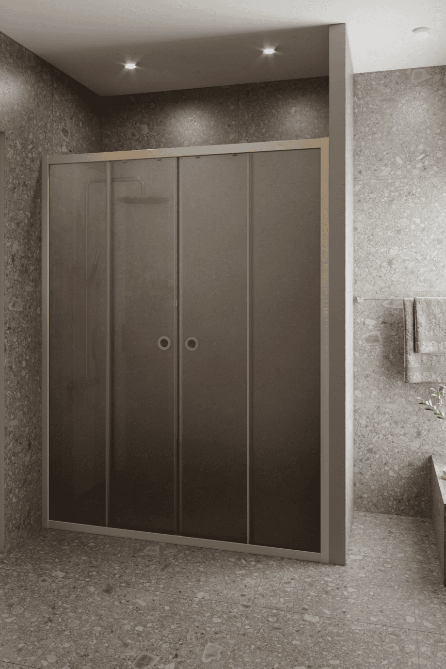 Alcove shower screen Hietakari Forma 464, Sand frame, brown satin glass Alcove shower screen Hietakari Forma 464, Sand frame, brown satin glass