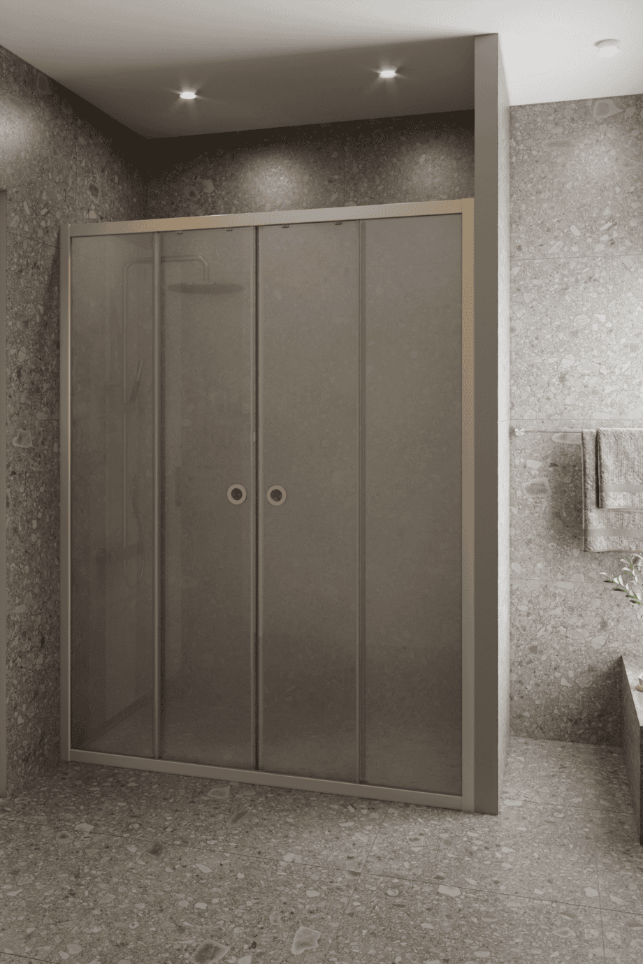 Alcove shower screen Hietakari Forma 464, Sand frame, satin frosted glass Alcove shower screen Hietakari Forma 464, Sand frame, satin frosted glass