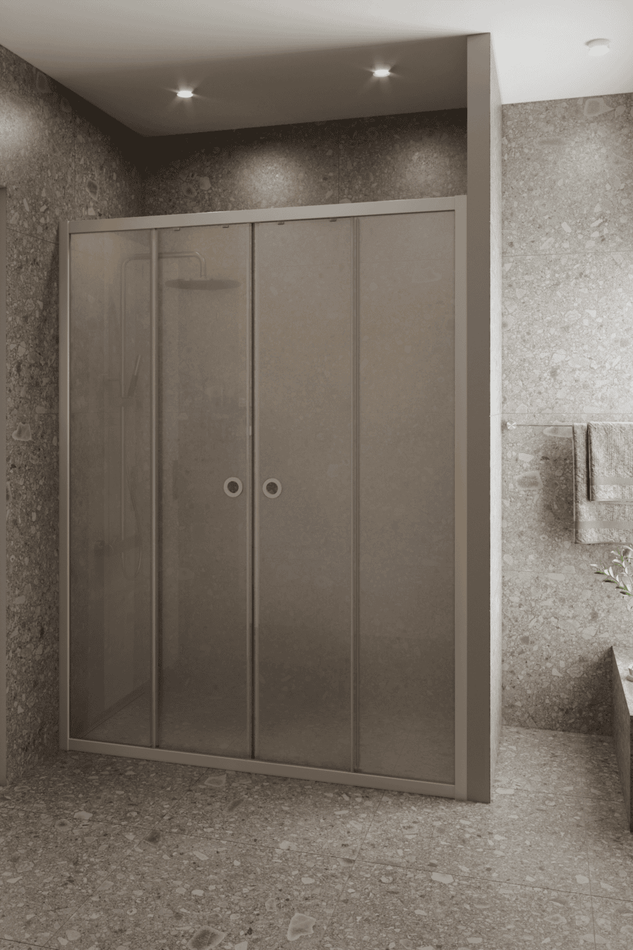 Alcove shower screen Hietakari Forma 464, Sand frame, super bright satin glass Alcove shower screen Hietakari Forma 464, Sand frame, super bright satin glass