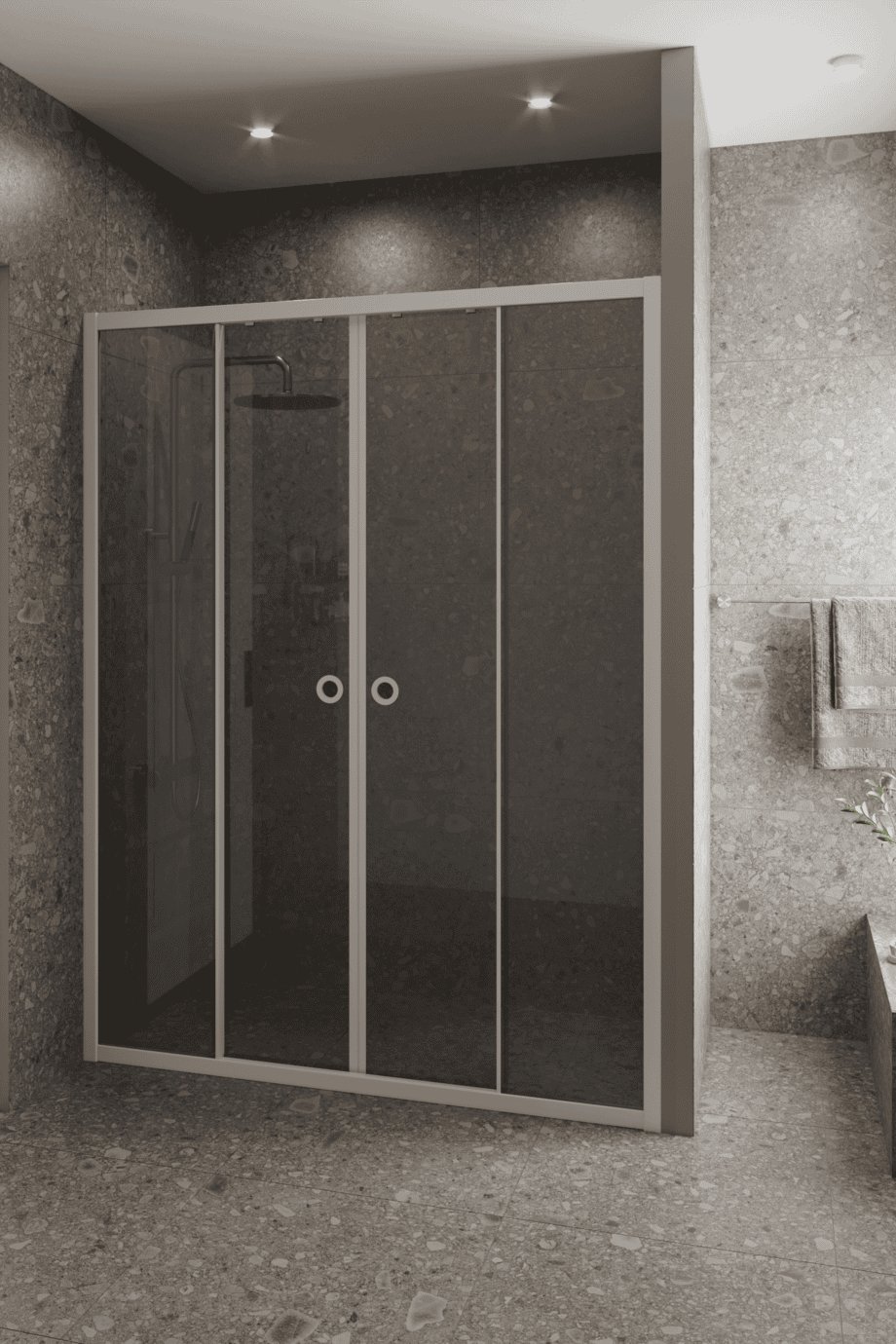 Alcove shower screen Hietakari Forma 464, white frame, grey tinted glass Alcove shower screen Hietakari Forma 464, white frame, grey tinted glass