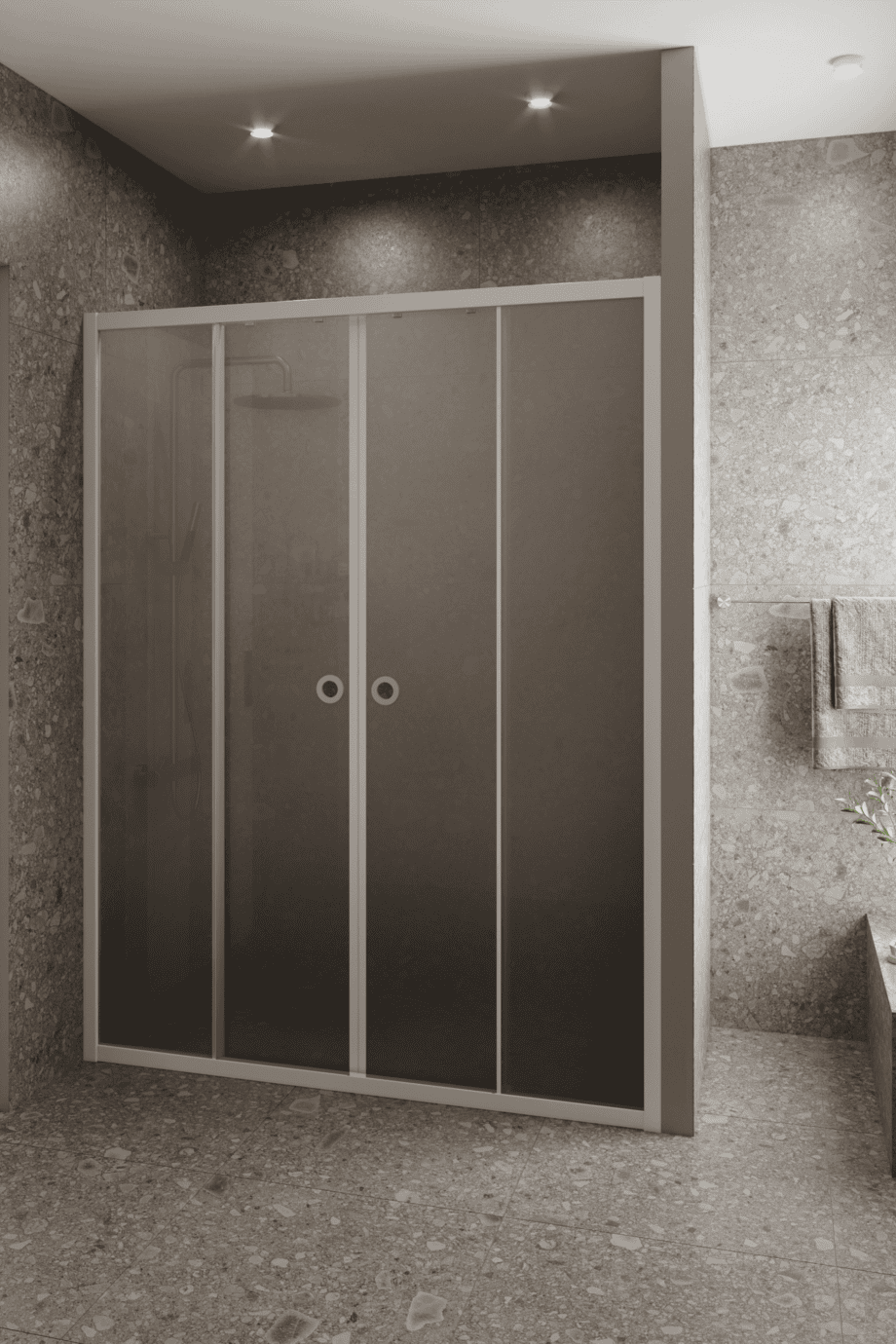 Alcove shower screen Hietakari Forma 464, white frame, grey satin glass Alcove shower screen Hietakari Forma 464, white frame, grey satin glass