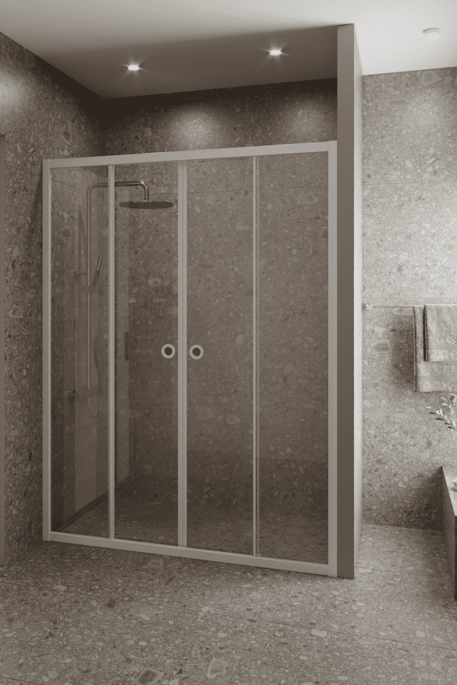 Alcove shower screen Hietakari Forma 464, fixed wall + fixed wall + sliding door + sliding door Alcove shower screen Hietakari Forma 464, fixed wall + fixed wall + sliding door + sliding door
