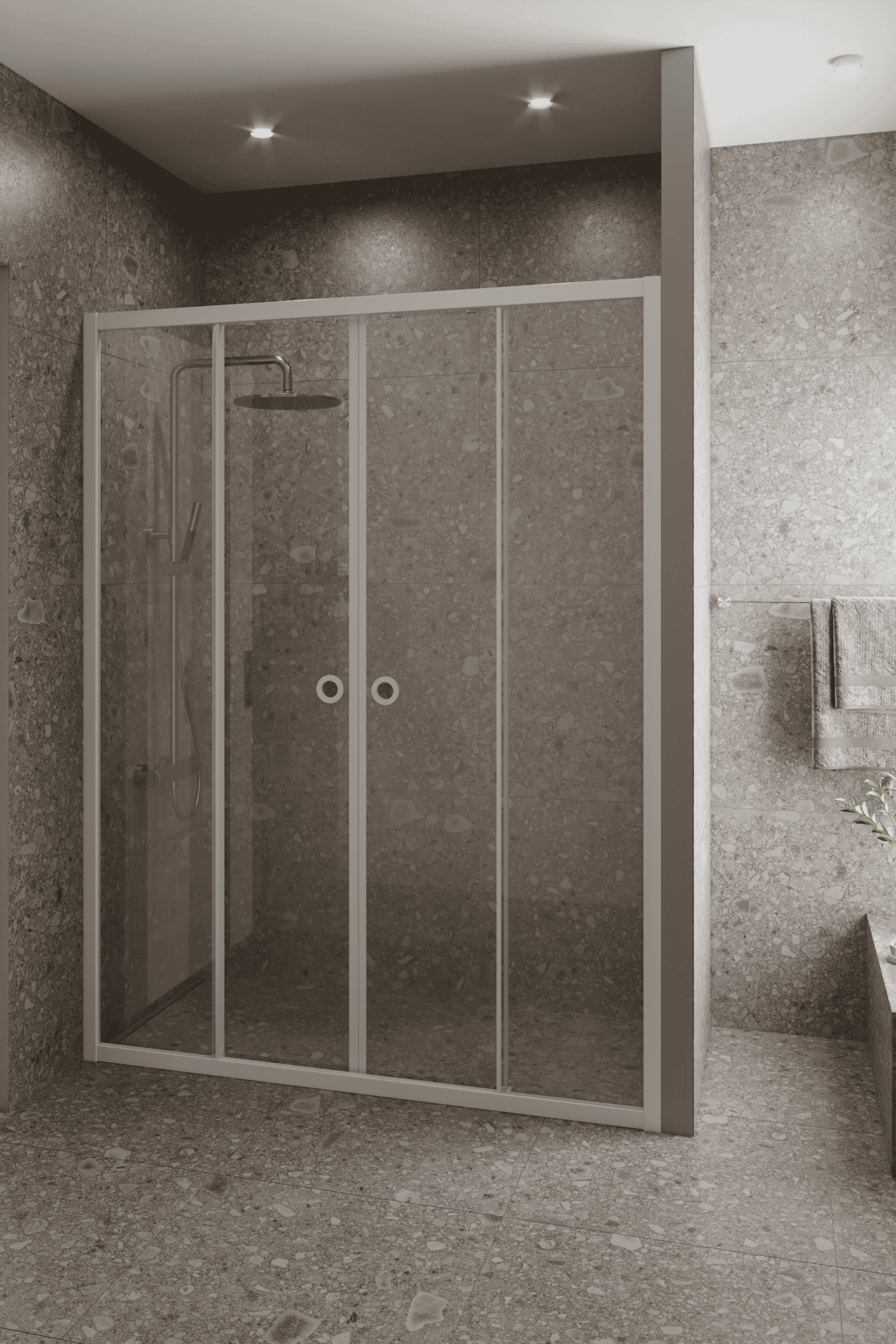 Alcove shower screen Hietakari Forma 464, fixed wall + fixed wall + sliding door + sliding door
