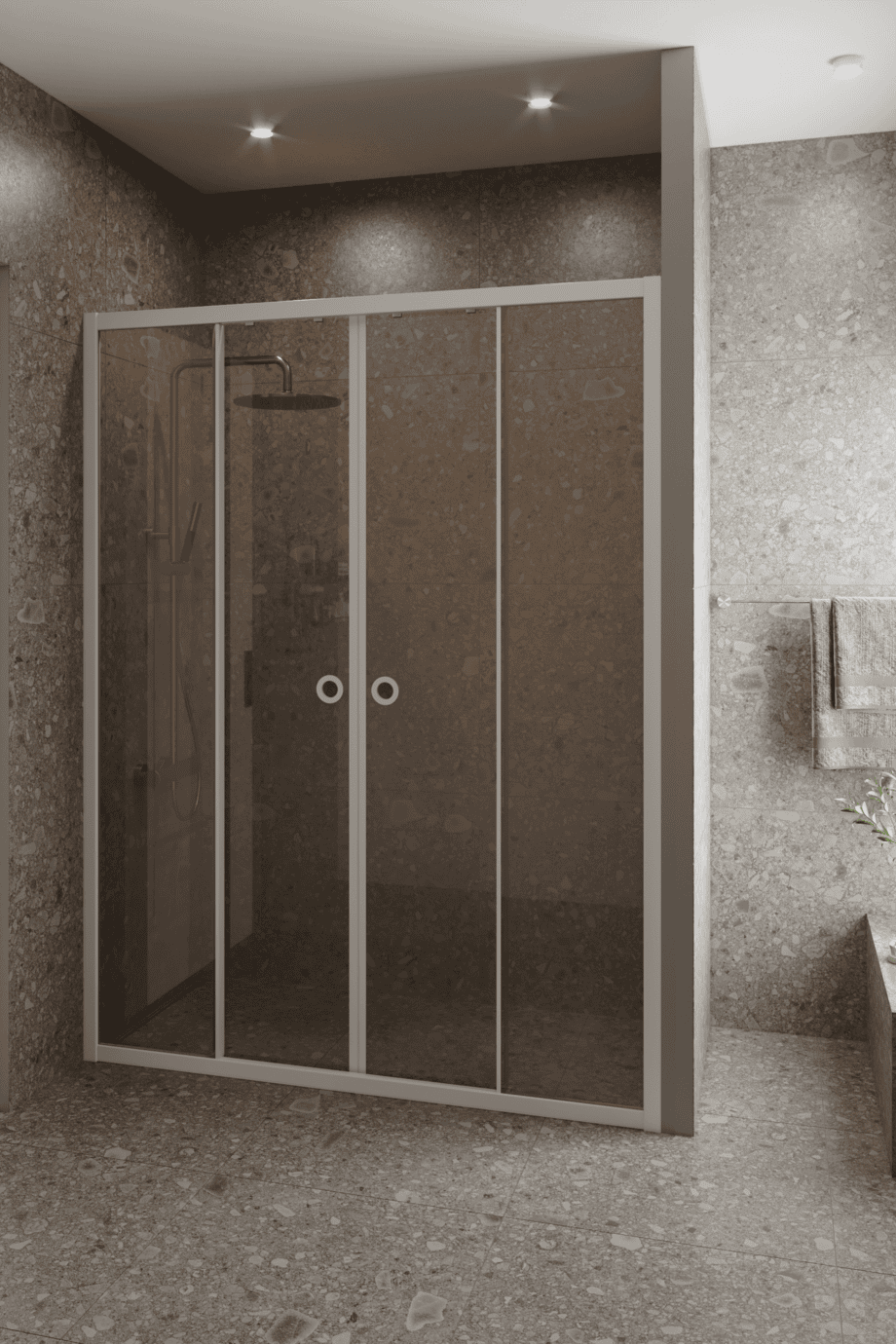 Alcove shower screen Hietakari Forma 464, white frame, bronze tinted glass Alcove shower screen Hietakari Forma 464, white frame, bronze tinted glass